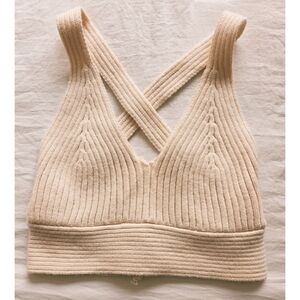 Cream Ribbed Knit Bralette